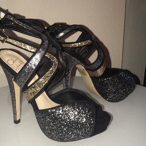 Silver, Gold, & Black Colin Stuart Glitter Pumps